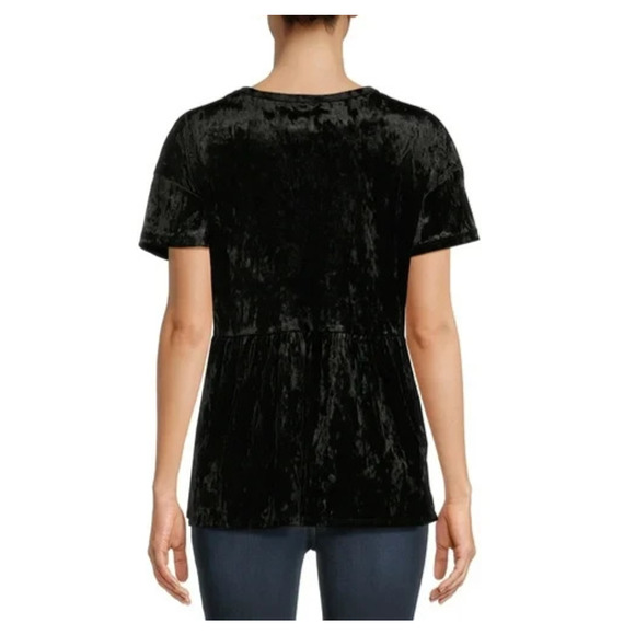 Time and Tru Womens Crushed Velvet Peplum Top Short Sleeve Black Blouse Size XL - Picture 5 of 6